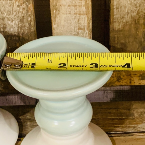 Set of 2 Aqua Blue & White Pedestal Risers Candle Holders - Picture 4 of 5